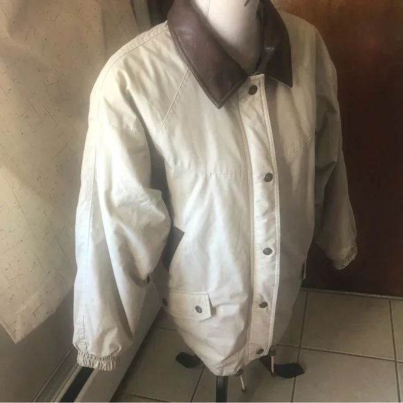 P.A. Originals Women's Sz S Barn Jacket Taupe w/Brown Faux Leather Trim Zip Up - Picture 4 of 15